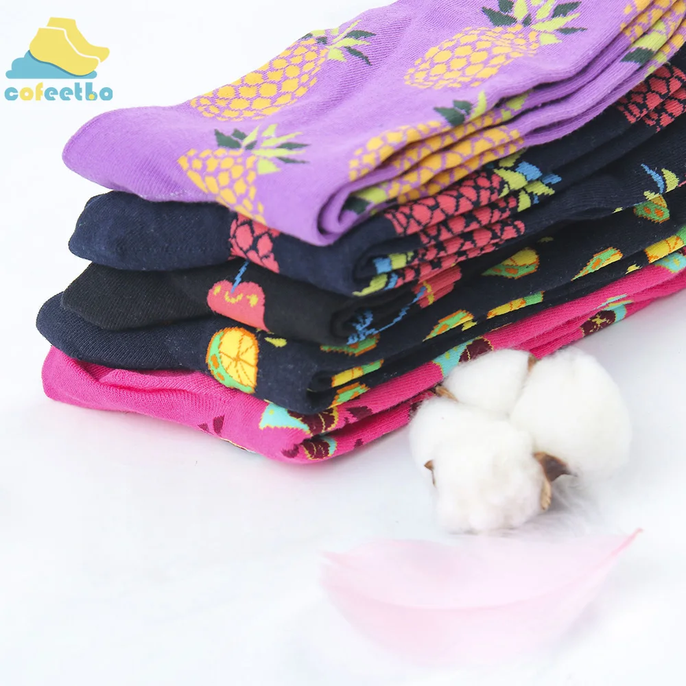 Модные Печатные Носки для женщин вишня/ананас/грейпфрут жаккардовые унисекс Crew Happy забавные Женские носочки/мужские носок с фруктами