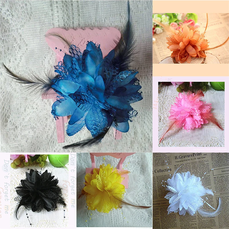 Flower Feather Bead Corsage Hair Clips Fascinator Hairband and Pin Silver