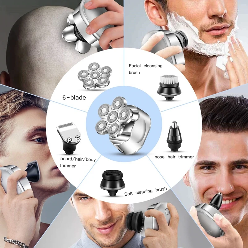 6in1 grooming kits electric shaver facial body electric razor men hair beard trimmer bald head shaving machine rechargeable electric shaver beard trimmer