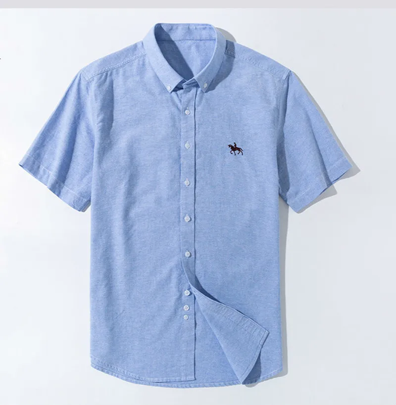 Summer 100% Cotton Oxford Men's Short Sleeve Embroidered Horse Casual Solid Dress Shirts Plus Size 5XL 6XL cotton shirt men casual shirt