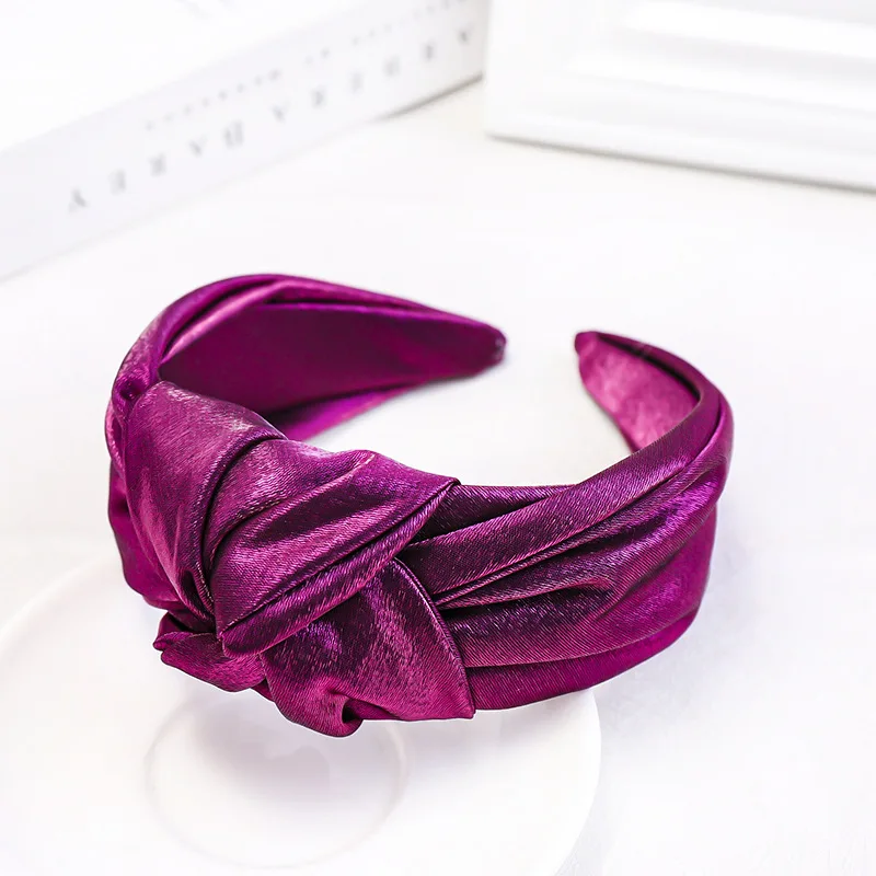 Винтажная богемная яркая шелковая атласная большая широкая повязка на голову с бантом, завязанная повязка на волосы, аксессуары для волос - Цвет: Фиолетовый