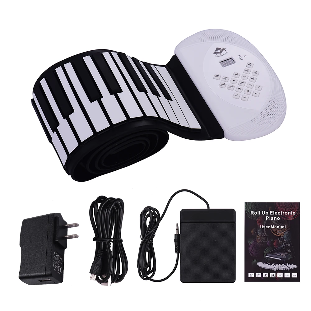 

88 Keys MIDI Roll Up Piano Electronic Silicon Keyboard Built-in Stereo Speaker Battery Support BT Connection Record Sustain