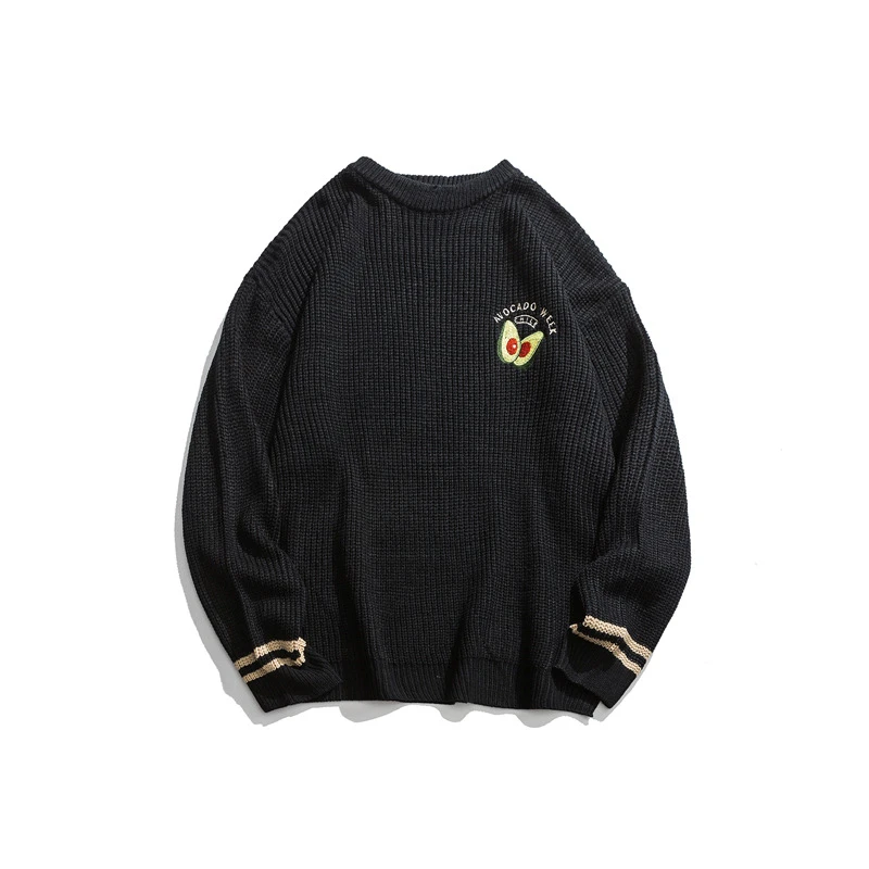 Japanese Harajuku Knitted Embroidery Avocado Sweater for Men and Women Streetwear Hip Hop Maluma Hass Avocado Pullover Jumper