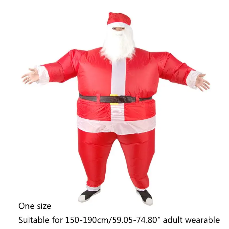 Unisex Christmas Santa Claus Infatable Costume Beard Hat Cosplay Fancy Dress