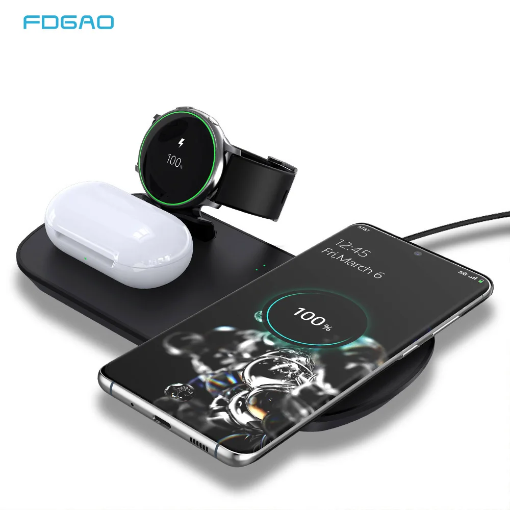 Беспроводная зарядная док-станция 3 в 1 Qi для Samsung S20 S10 S9 Note 20 10 9 Galaxy Watch Active Gear Buds Вт