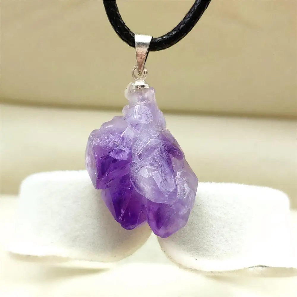 

100% Natural Lavender Amethyst Quartz Purple Raw Material Crystal Pendant Fashion 26x18mm Healing Stone AAAA
