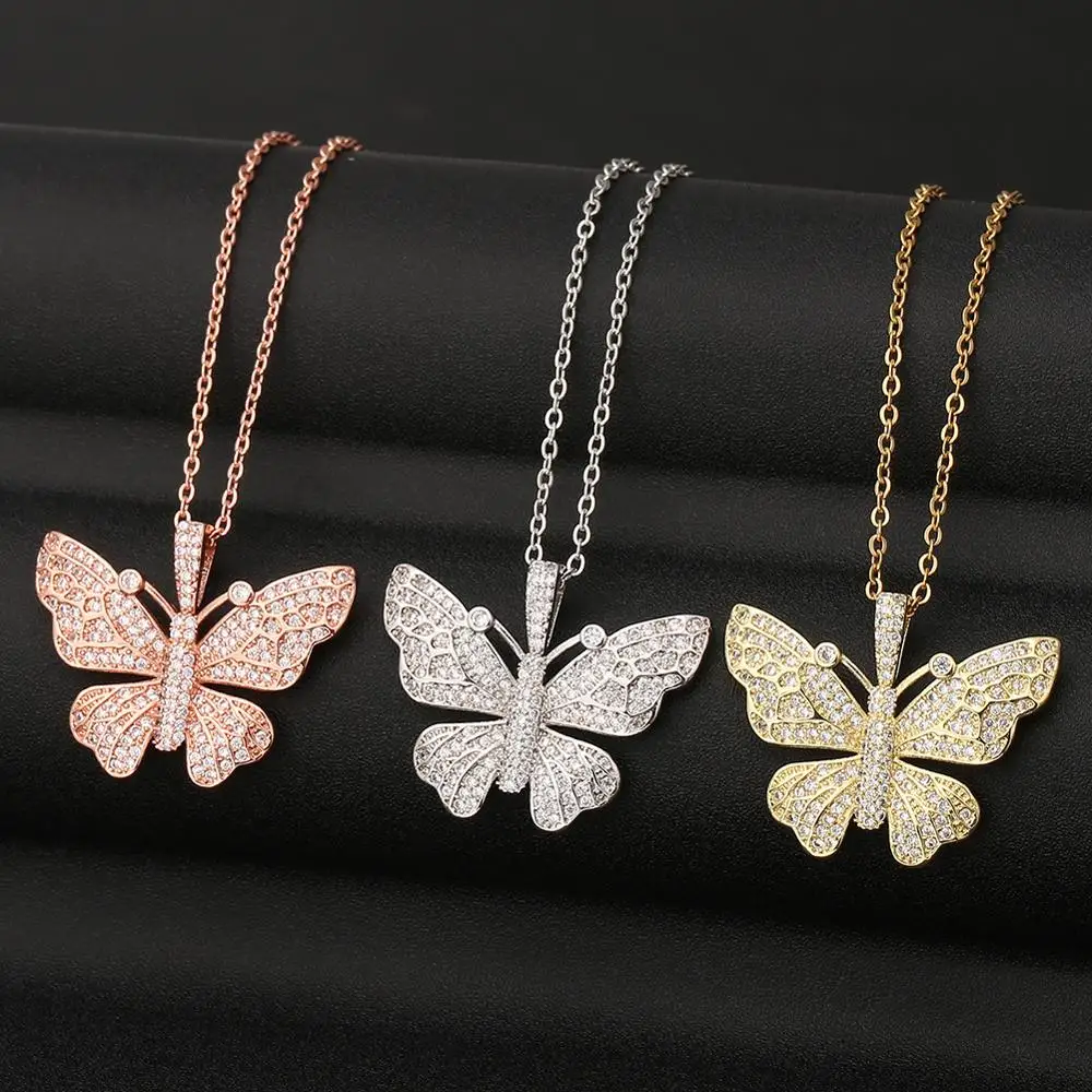 

Big size Butterfly Pendant Charm Bling Rhinestone Jewelty Necklace Statement Hip Hop Necklace Rapper Gift Rock Men Women