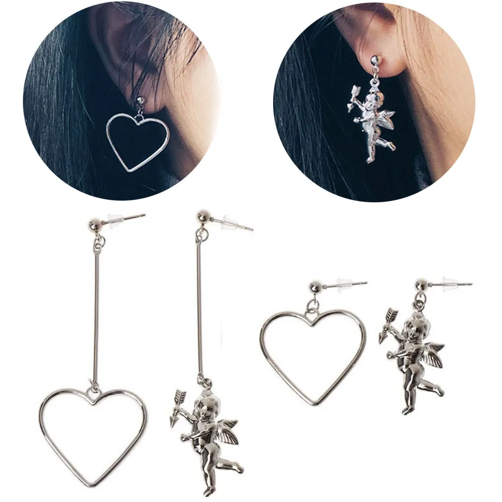 1 Пара висячие серьги для женщин ангельское сердце асимметричные длинная цепочка
