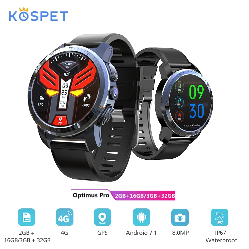 KOSPET Optimus Pro 3GB 32GB Dual Systems 4G Smart Watch Android7.1 800mAh Waterproof IP67 WiFi GPS Smatwatch for IOS Android KOSPET Optimus Pro 3GB 32GB Dual Systems 4G Smart Watch Android7.1 800mAh Waterproof IP67 WiFi GPS Smatwatch for IOS Android
