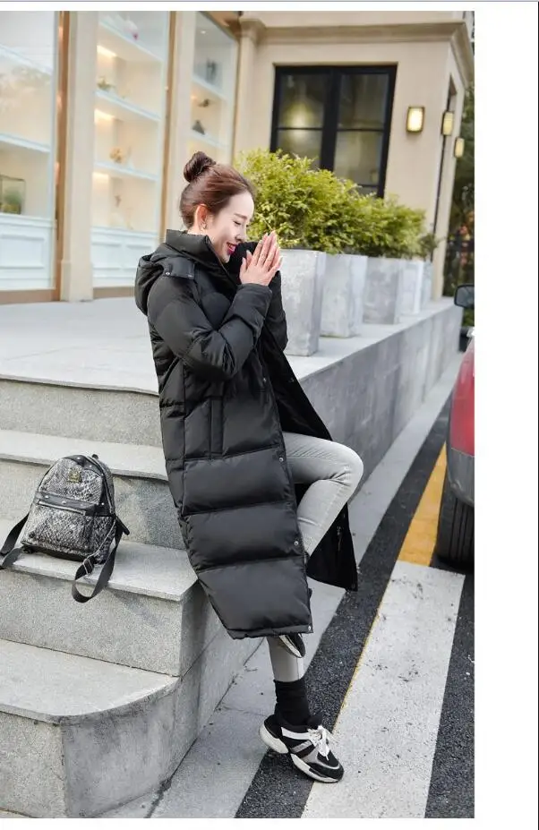 La nouvelle couleur unie longue section doudoune e paisse chaude hiver manteau froid prere