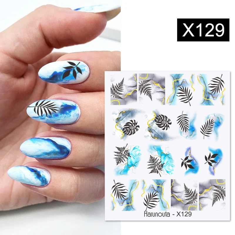 Harunouta Geometric Color Block Line Leaf Flower Water Nail Decals DIY Slider For Manicuring Nail Art Watermarks