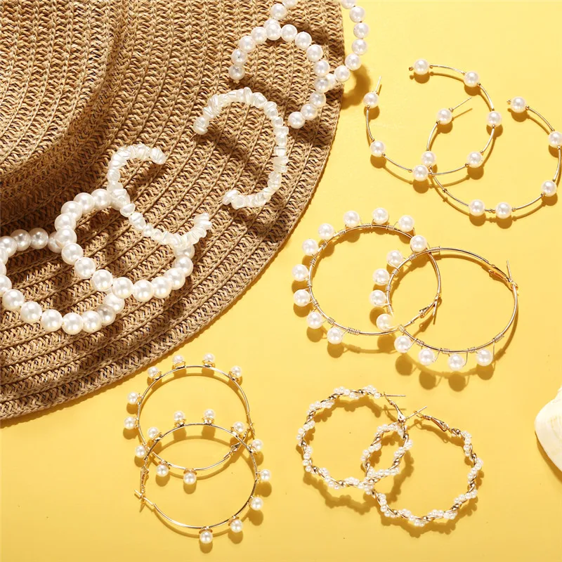 

17KM Oversize Pearl Hoop Earrings For Women Girls Big Earrings Unique Circle Earring 2019 New Brinco Statement Fashion Jewelry