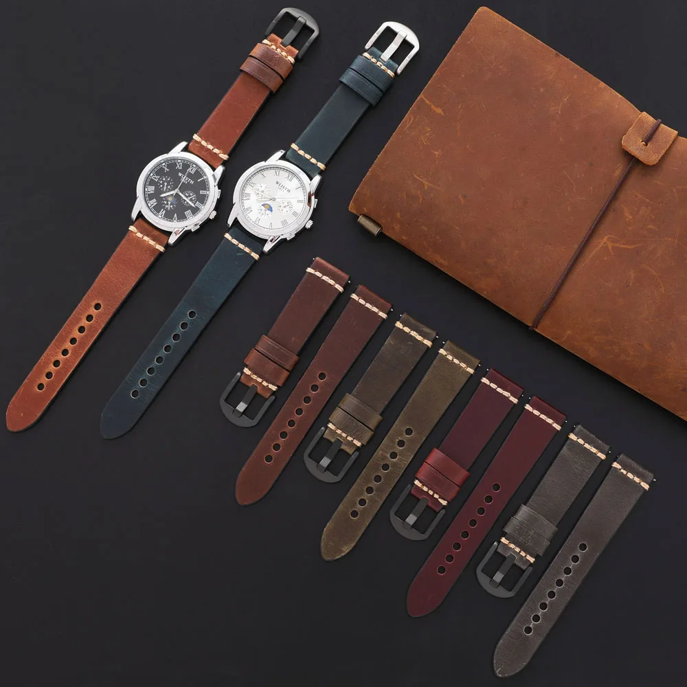 Men Luxurious Cowhide Watchbands 20mm 22mm Oil Wax Leather Watch Bracelet Straps For Panerai Watch Accessories
