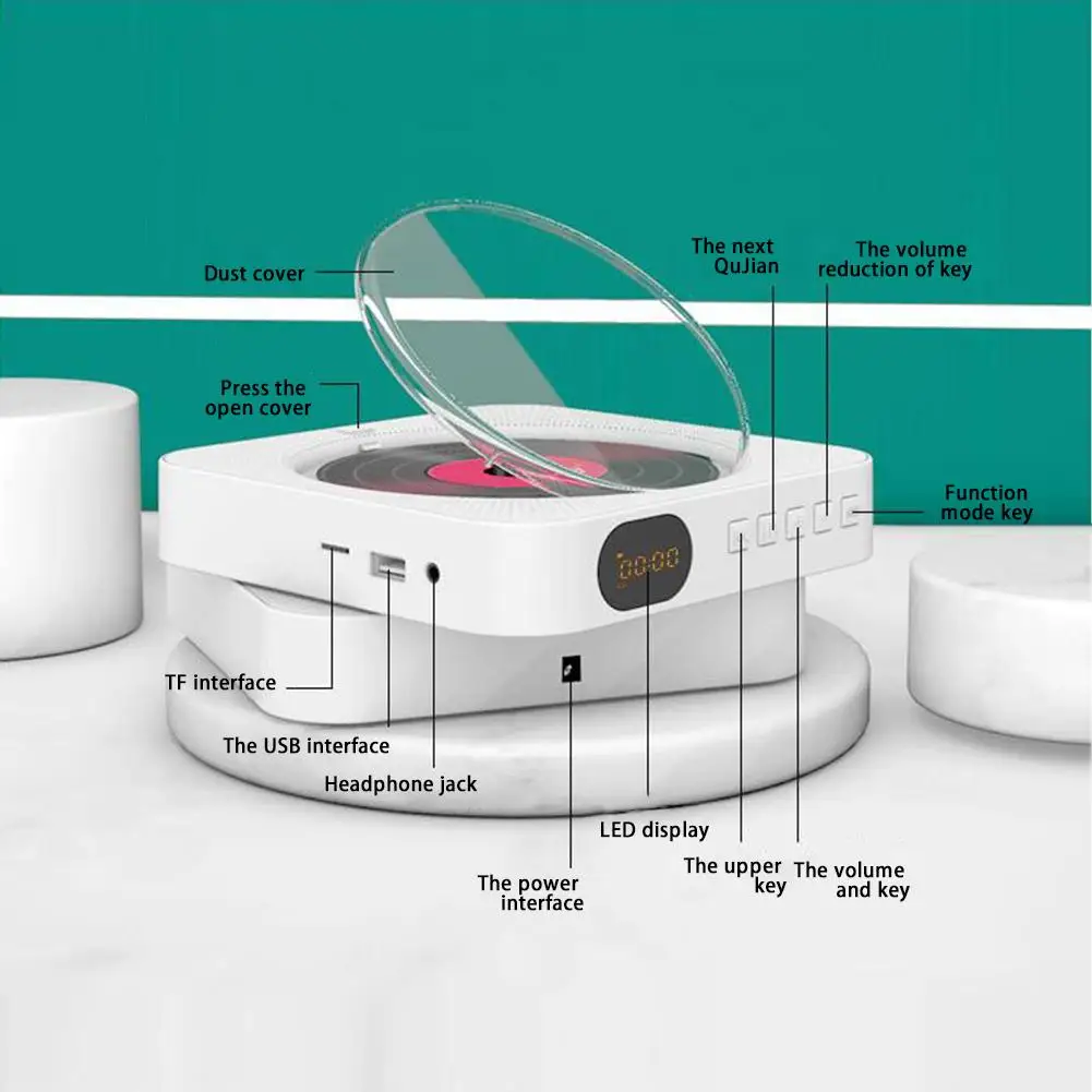 CD Player Portable Double-horn Wall-mounted Bluetooth5.0 Player For Early Education And Prenatal Education Double horn design