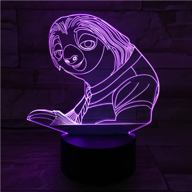 3D лампа Zootopia Zootropolis Bradypus tridactylus lightning для украшения гостиной 7 цветов с дистанционным светодиодным ночным светом