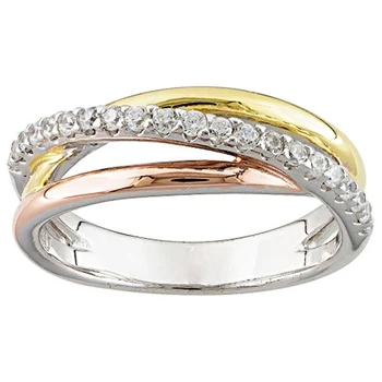 

Huitan Dainty Cross Finger Ring for Women Three Tone Shiny Crystal Zircon Female Dance Party Versatile Ring Daily Wear Jewelry