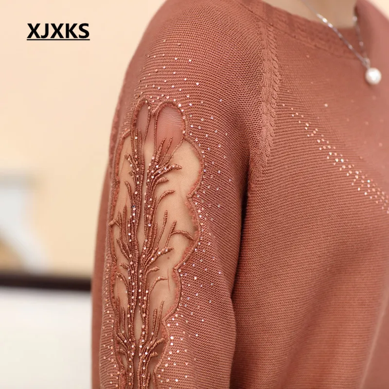 XJXKS Fashion hollow all-match exquisite women sweater autumn winter new plis size wool knitted sweater women pullover