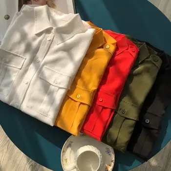 

Early Spring Silk Women's Blouse Long Sleeve Ladies Office Work Shirt With Double Pockets