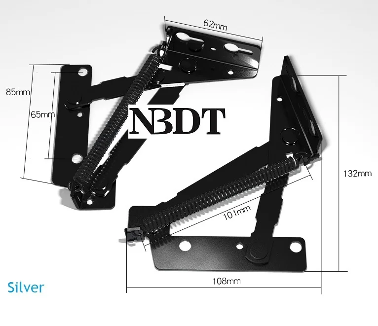 1 пара/лот подголовник дивана откидной шарнир диван кровать коробка для хранения пружинный шарнир серебристый черный - Цвет: Light Silver