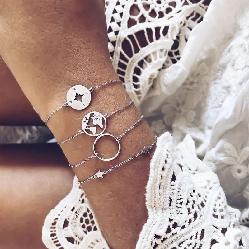 ICFTZWE Compass Bracelets For Women Stainless Steel Silver Color