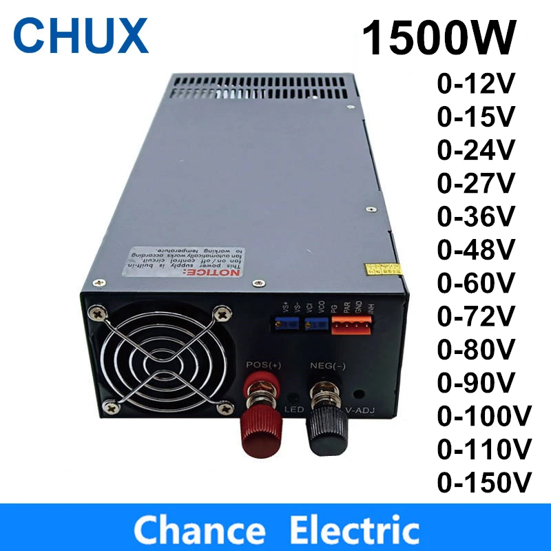 

1500W Switching Power Supply 0-12V Adjustable Output 15V 24V 36V 48V 60V 72V 80V 90V 100V 110V AC to DC Switching Power Supply