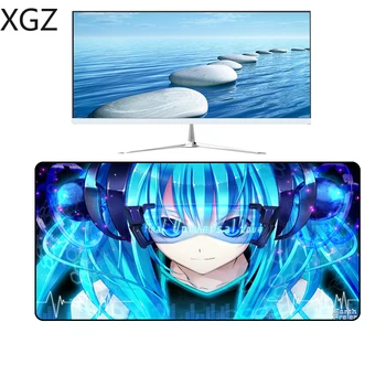 

XGZ Anime Blue hai Girl Hatsune Miku Mousepad Game Player Computer Large Non-slip Lockedge Mouse Pad Desk Mat Keyboard for CSGO