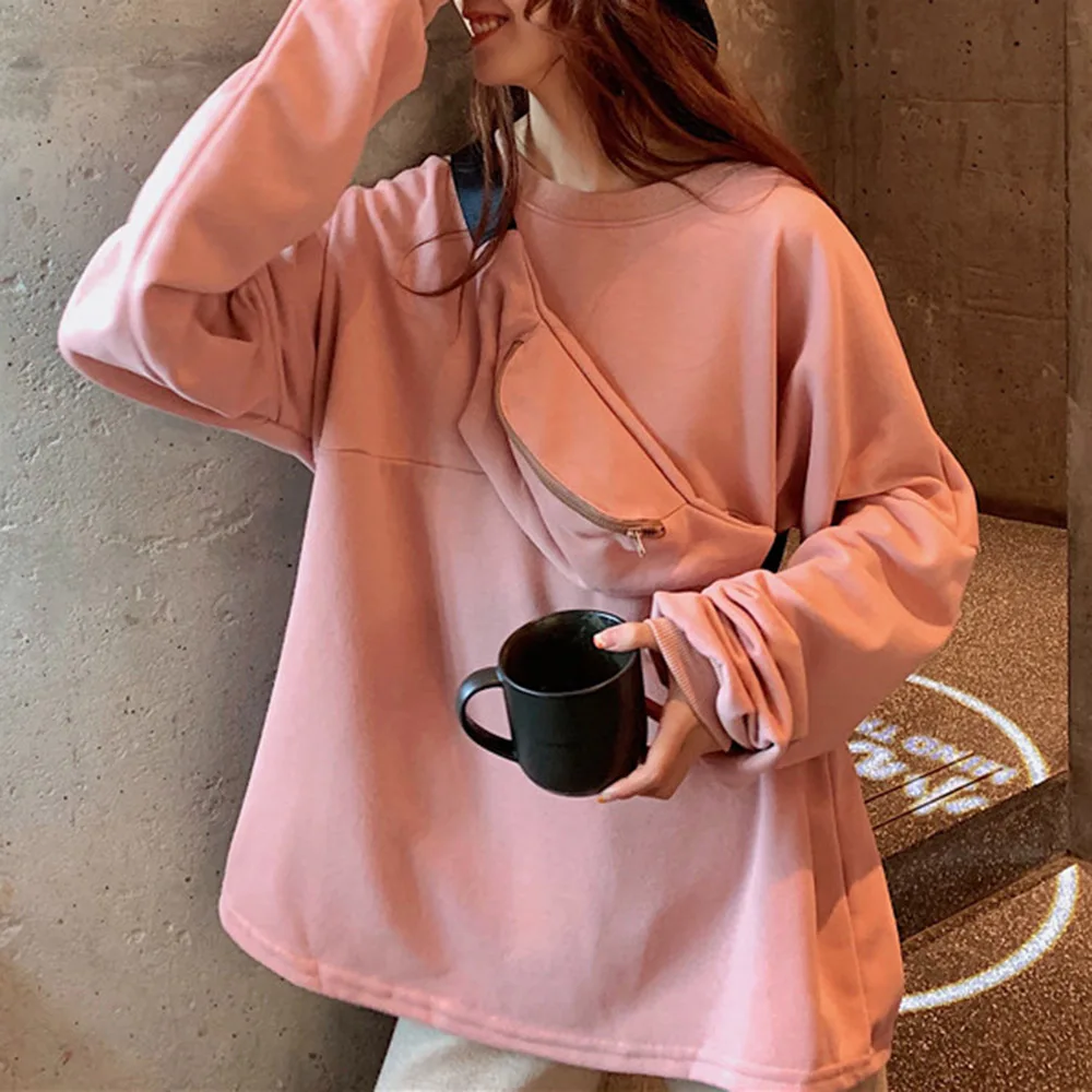 

Hoodie Women Autumn O Neck Female Tops With Pockets 2020 Women Fashion Japan Style Girl Hoody Casual Loose Hoodie Female