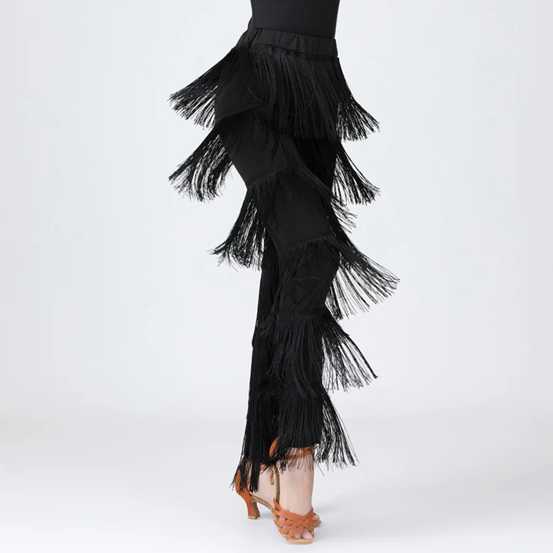 Adult Women Latin Dance Fringed Trousers Ladies Modern Ballroom Dancing Long Pants Dancewear Performance Costumes dance pants