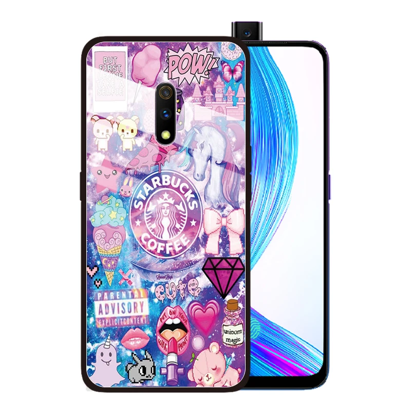 Милый чехол из закаленного стекла с рисунком единорога для OPPO Realme Q 5 Pro XT X2 X Lite 3 F11