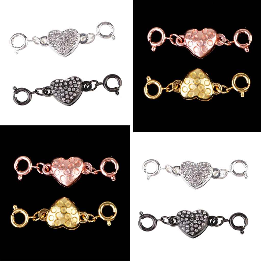 8 Sets Magnetic Connector Clasps for Jewelry Necklace Bracelet Rhinestone Heart Style Snap Clasp Ends Craft DIY Findings