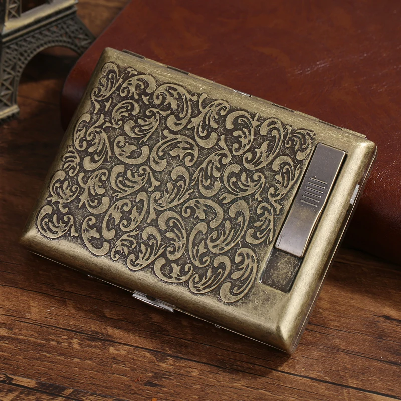 20 палочек металлический чехол для сигарет с usb зарядкой Зажигалка Вторая мировая война че Дракон винтажная бронзовая Обложка подарок для мужчины - Цвет: Flower A