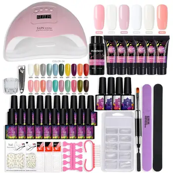 

Complete Gel Nail Polish Kit 80W UV Lamp Manicure Set Nail Art Manicure Tools Quick Building 100 Nail Tips Nail Extension Kit
