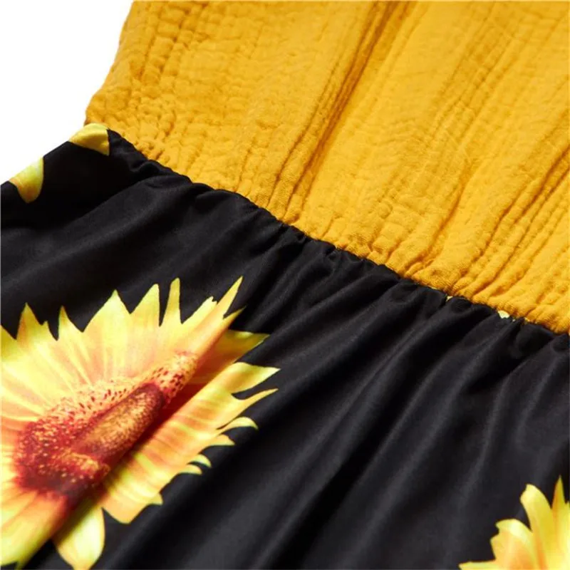 2020 Mother Daughter Dress Sun Flower Print Women Girls Kids Dress Family Look Matching Outfit Baby Romper Mommy and me Clothes