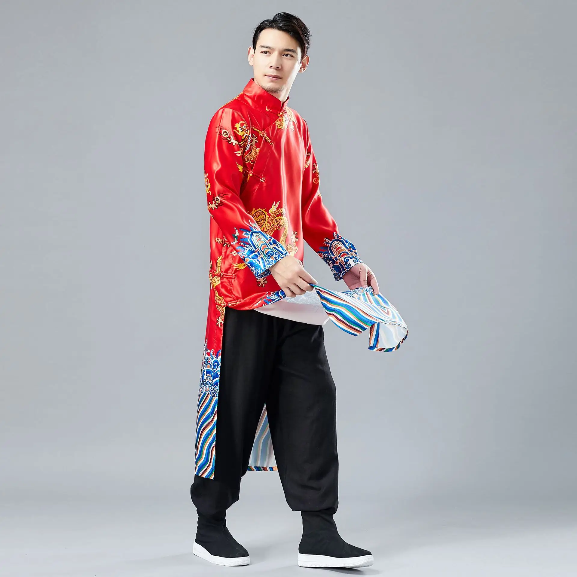 Чаншань Традиционный китайский стиль чаншань мужская одежда пластина пряжки кардиган национальный костюм emperorlong fu официальная одежда