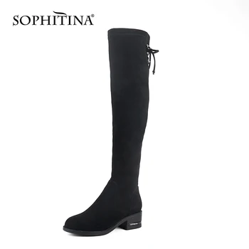 

SOPHITINA Women's High Boots Over-the-knee Suede High Quality Fashion Round Toe Low Heels Lace Up Comfort Winter Shoes PC843