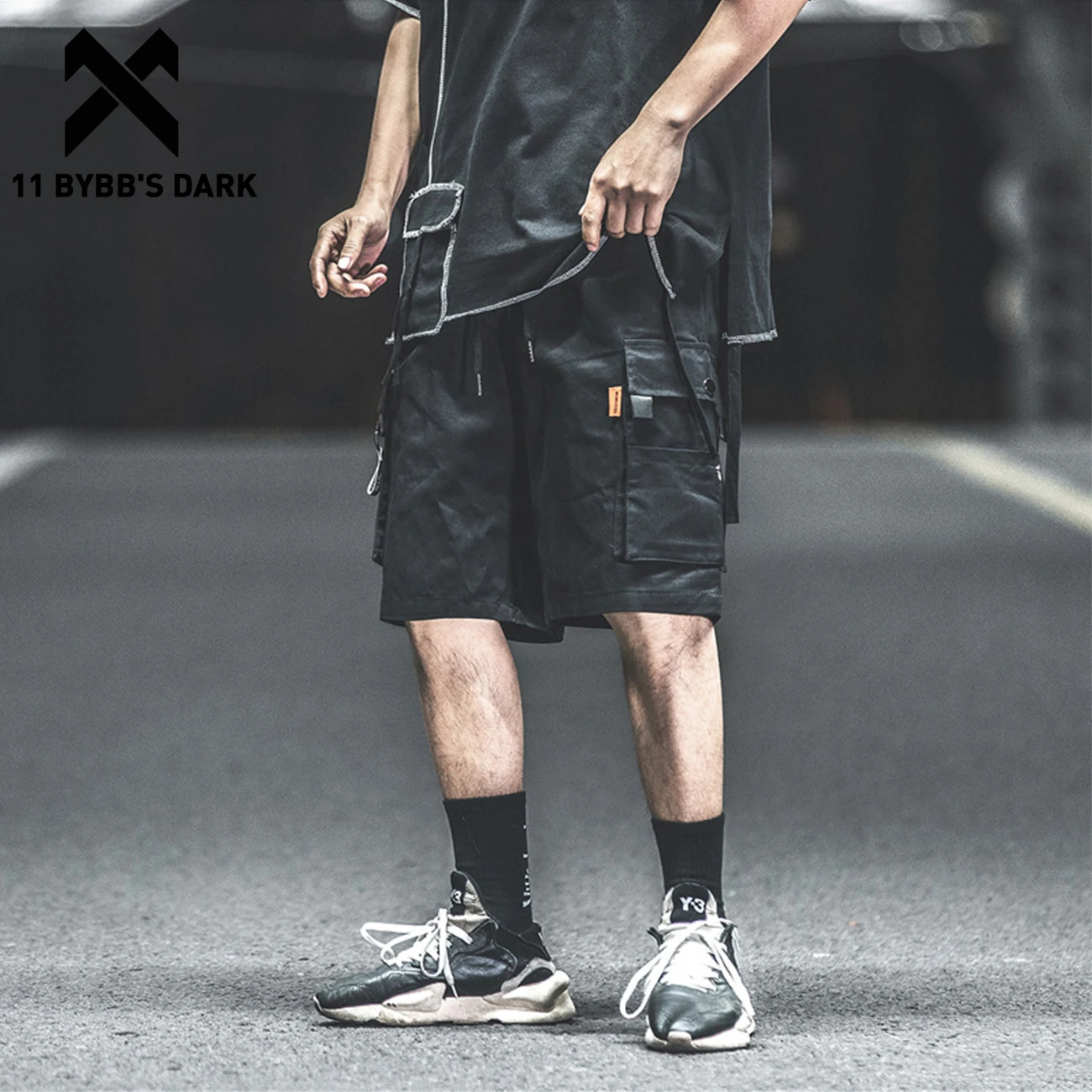 11 BYBB'S-pantalones cortos de carga oscura para hombre, pantalón corto táctico hasta la rodilla, estilo Hip Hop, informal, color negro, para verano, 2020 - AliExpress de hombre