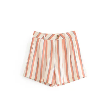 

VomVoa 2020 spring new fashion commuter high waist striped wide leg sweet pink zipper shorts outer wear 27346