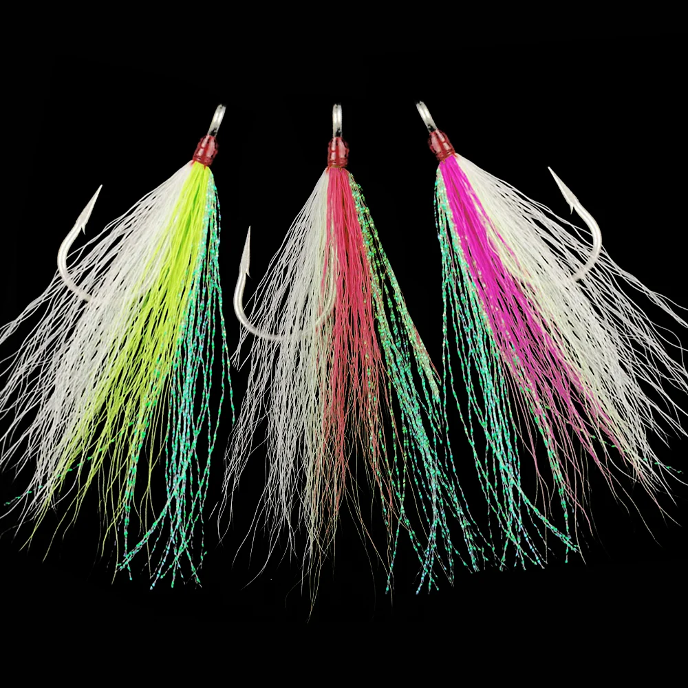 30Pcs Bucktail Teasers Fishing Hooks Fishing Plugs Lures Buck Tail Jig  Hooks For Saltwater Fishing Accessories