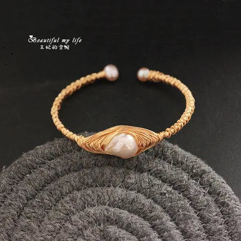 

Handmade Natural Fresh Water Pearl Stone Adjustable Bangle For Women Wedding Party Jewellery Bransoletka Armband