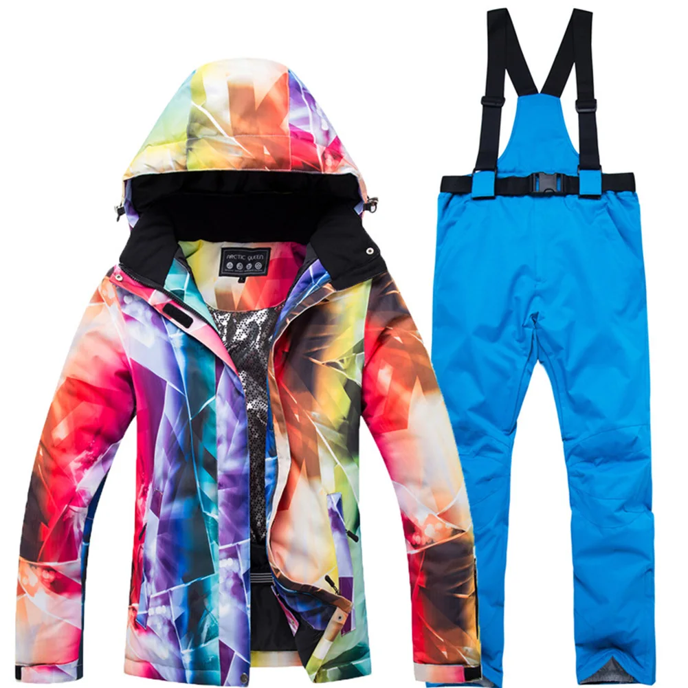 

2pcs/set Magic Sticker Outdoor Sports Thickened Women Ski Suit Waterproof Snowboard Winter Warm Ladies Jacket Pants Costumes