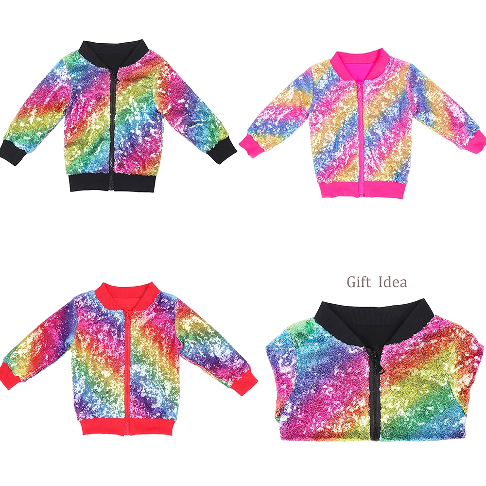 Для девочек с пайетками Радужная курточка для детей Детские блестящие розовый на