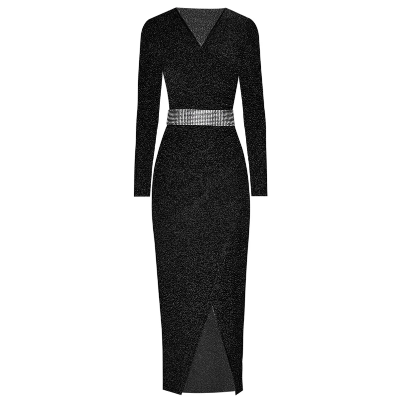 GoodliShowsi High End Noble Women's Sexy Formal Dress Lurex V-Neck Charming Ladies Banquet Party Night Bodycon Dresses 4 Colors