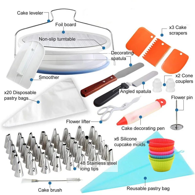 90Pcs/lot Professional Cake Decorating Supplies Set Stainless Steel Cream Tips Portable Piping Nozzles Bags Kitchen Tool