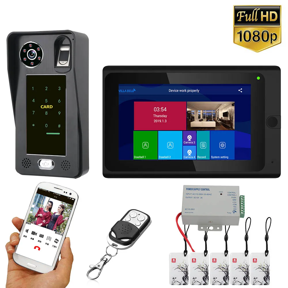 7 inch Wifi Wireless Fingerprint IC Card Video Door Phone Doorbell Intercom System with Wired HD 1080P camera 7 inch Wifi Wireless Fingerprint IC Card Video Door Phone Doorbell Intercom System with Wired HD 1080P camera