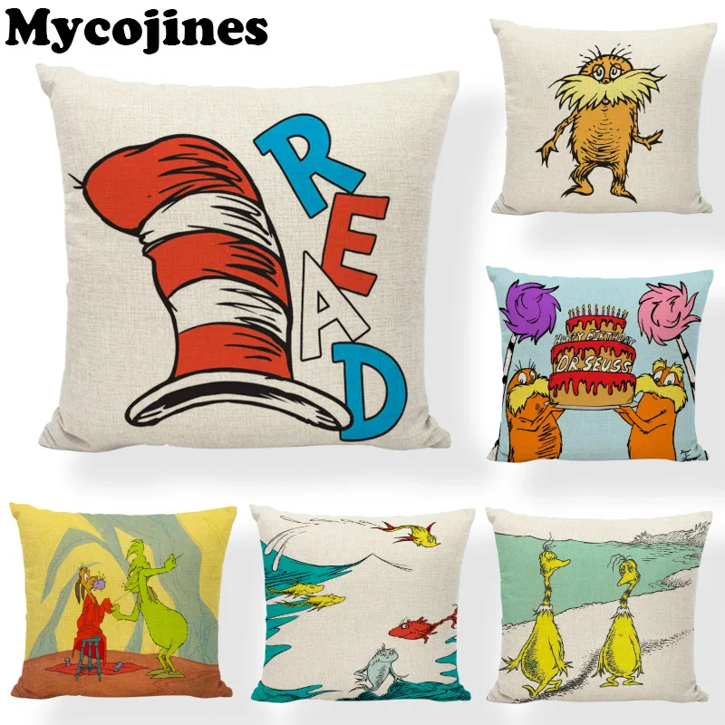 

High Quality Cute Style Dr. Seuss Pillowcase Animal Duck Fish Dog Living Room Sofa Car Home Decoration Linen Cushion Cover