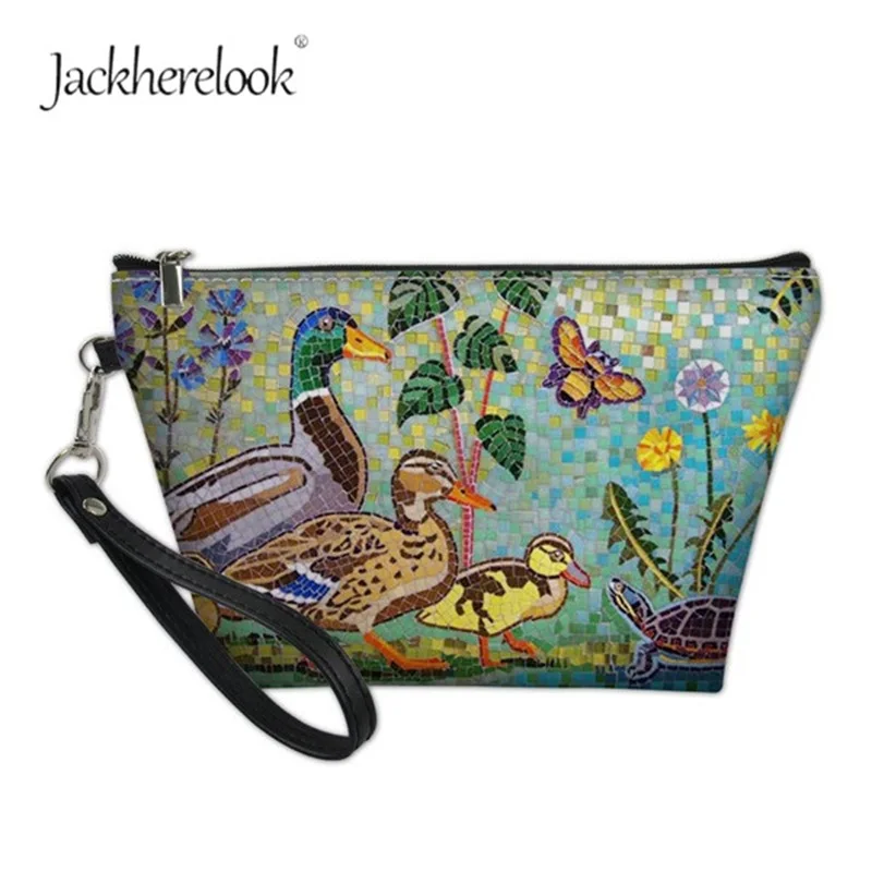 

Jackherelook Tile Patchwork Retro Duck Print Cosmetic Bag for Women Travel Storage Bag Abstract Pattern Makeup Box Toiletry Case