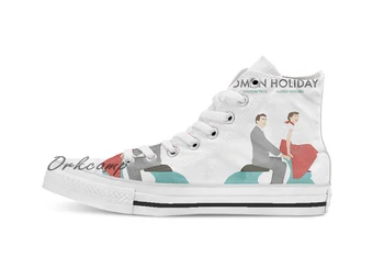 

Roman Holiday with Text Custom Casual High Top lace-up Canvas shoes sneakers Drop shipping