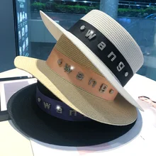 

2022 European and American summer new style sunshade and anti-sai outdoor play with diamond-encrusted letters beach straw hat