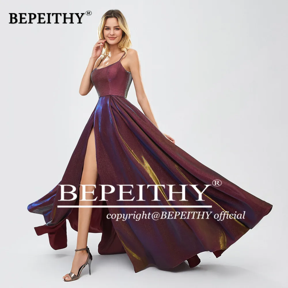 BEPEITHY Блеск Длинные вечерние платья с Высоким Разрезом вечернее платье сексуальный плюс Размеры вечерние платье для выпускного вечера платье вечернее