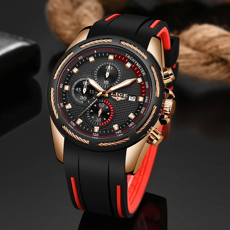 

2019New LIGE Silicone Strap Men Watches Fashion Top Brand luxury Business Luminous Quartz Watch Men Casual Waterproof Date Clock